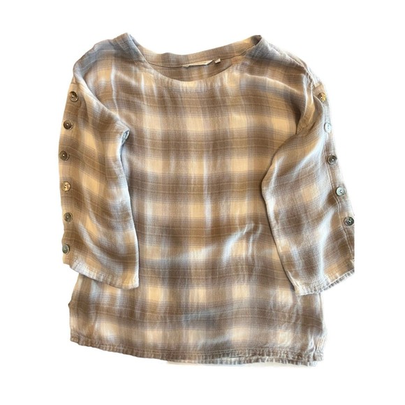 Soft Surroundings Plaid Tunic Womens Blouse Shirt Blue Gray Sz Small - Picture 6 of 8